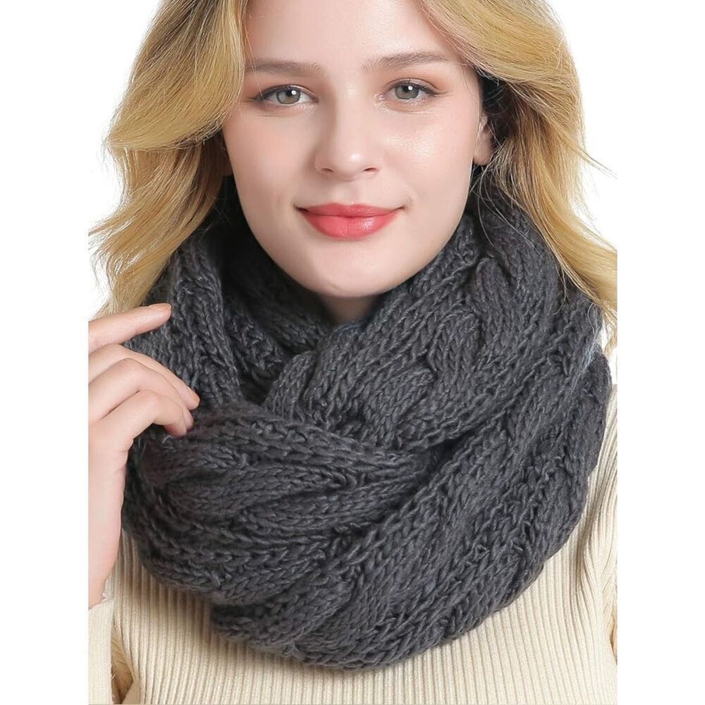 Women's Thick Cable Knit Ribbed Infinity Circle Loop Scarf 100% Acrylic One Size